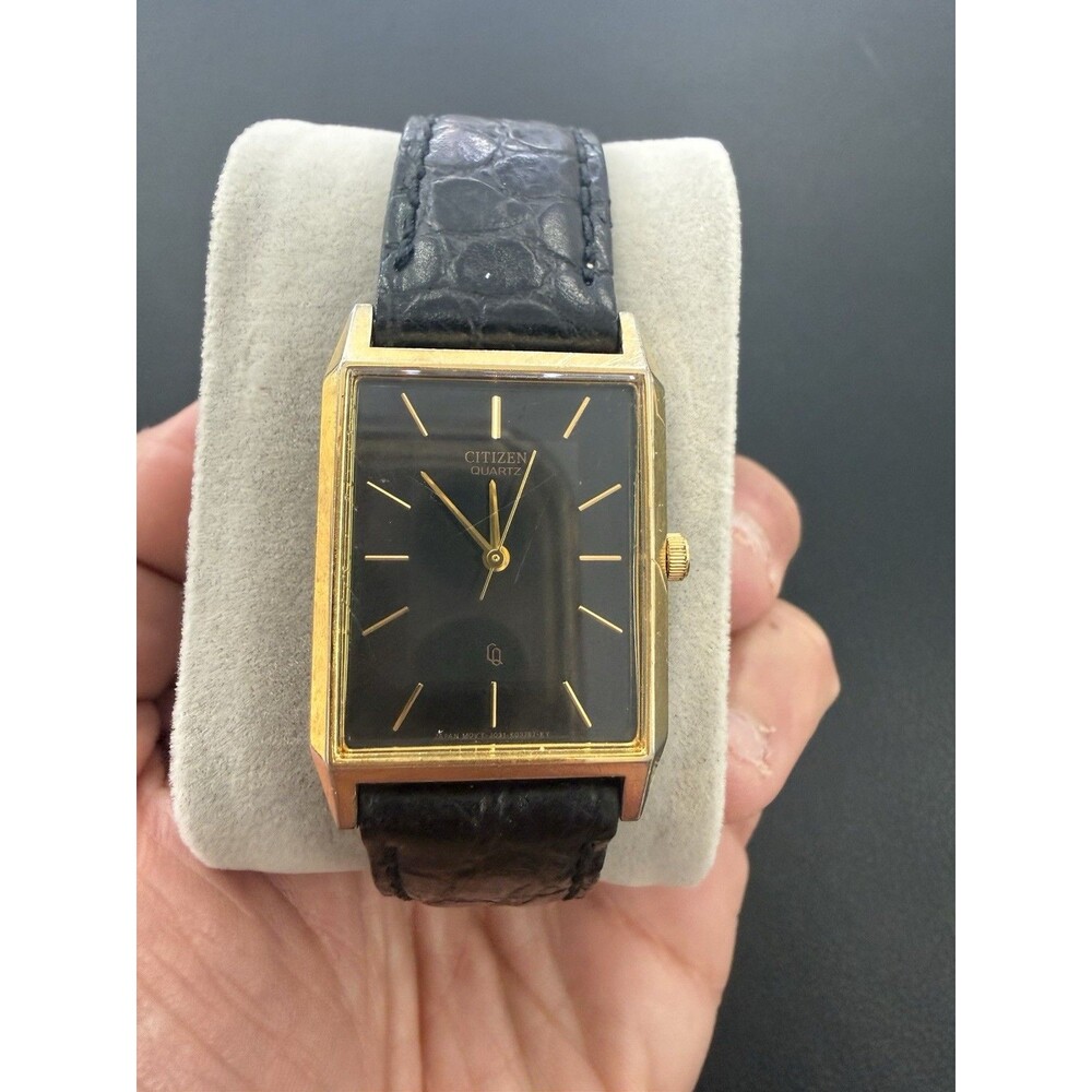 Vintage Citizen Quartz Watch 6031-K0267 CKD Mens TankLeather AS-IS